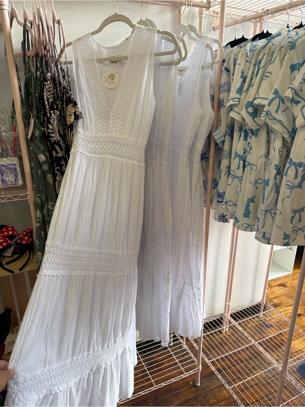 Women's White 100% Peruvian cotton Maxi Dress with Crochet Details